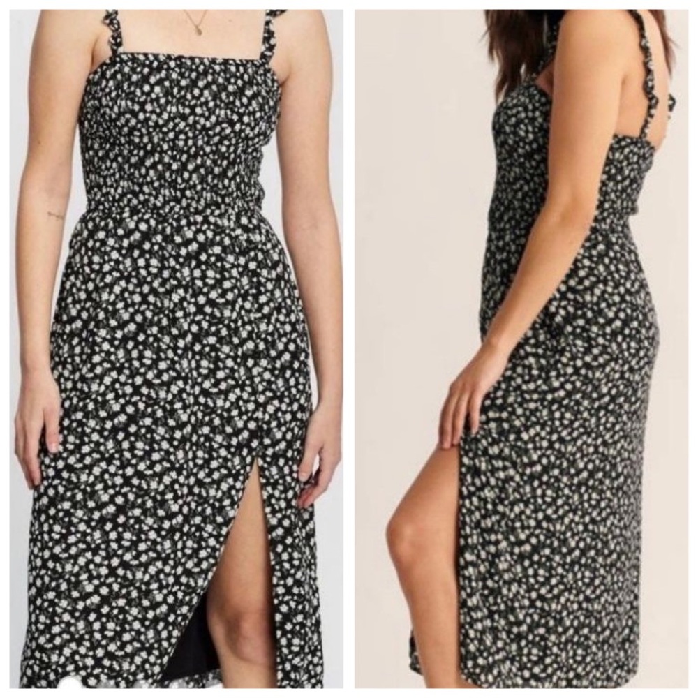 NWT Abercrombie & Fitch Black Floral Slit Midi Dress